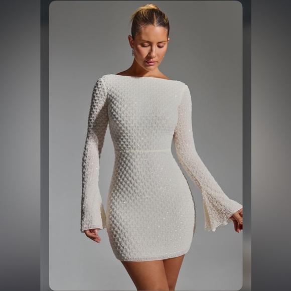 Oh Polly Grazina Embellished Open-Back A-Line Mini White Dress Sz